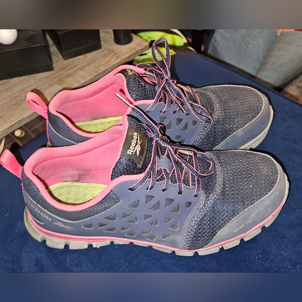 Reebok Women's Blue and Pink Safety Toe Shoes